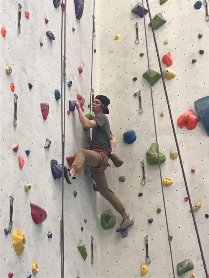 Carson Roithmayr climbs a 5.10+ at the regional competition at Grand Junction. Roithmayr qualified for State during the competition.