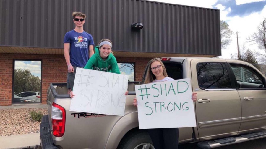 Julia Mewhinney, Carson and Emma Roithmayr show support by attending the welcoming of Shad Lewis parade in Delta, Colorado 
