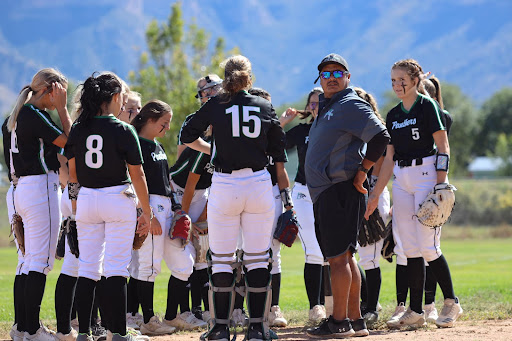 The Delta Panthers breaking down a huddle against Montezuma-Cortez Panthers. 