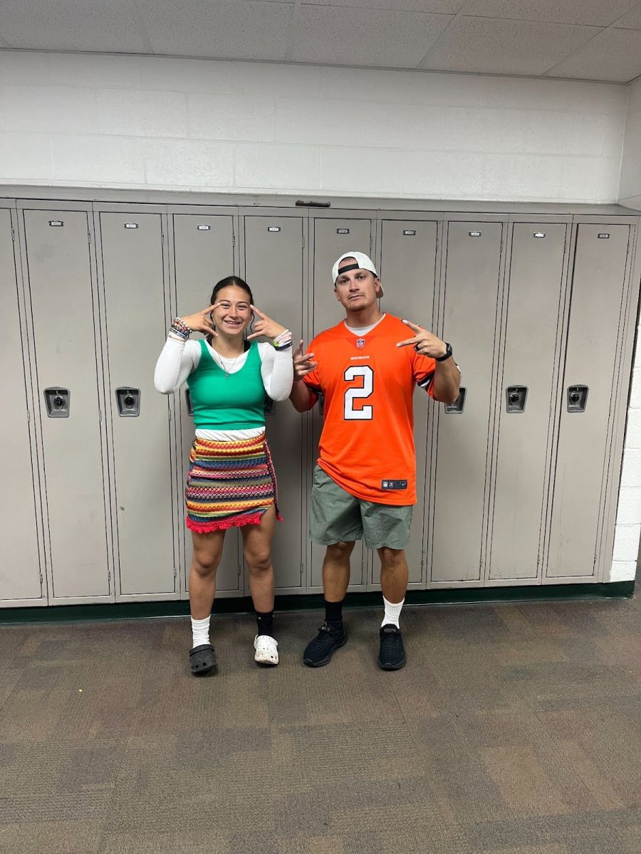 Mismatch Day: Math teacher Matthew Cano and Junior Delilah Munoz show pride in dressing up for mismatch day. “Slay!” Cano said.