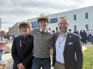 Teagan Wells, Abraham Hickson, and House District 54 Representative: Matt Soper, waiting outside of the Massari Arena, on the morning of the Colorado GOP State Assembly.